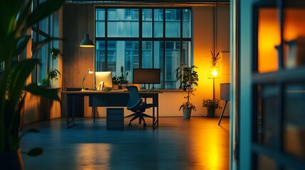 Poster - innovative smart office interior with iot powered energy efficient lighting solutions for a producti