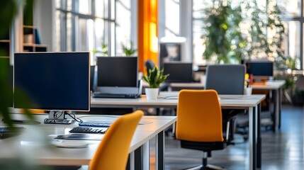 Poster - photograph showcasing iot connected smart desks revolutionizing the contemporary office environment 