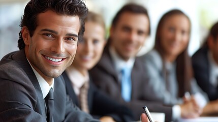 Business team meeting to discuss pictures. A group of professionals engaged in a lively discussion about various pictures in a corporate setting, demonstrating teamwork and strategic thinking.