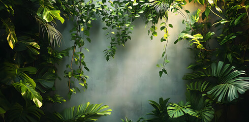 Wall Mural - Tropical plants and trees are set in a textural setting in the interior