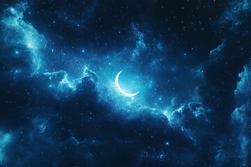 an abstract background with a blend of dark blue and black hues, highlighted with bright, glowing st