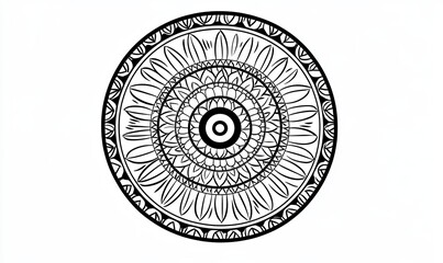 Wall Mural - A black and white mandala design with intricate patterns and circles.