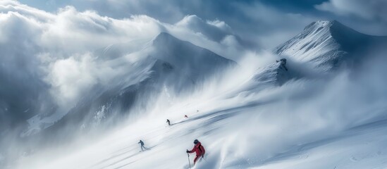 Skiing Through a Misty Mountain Landscape