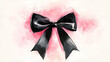 © naina  - black ribbon bow water color illustration on light pink and white background. ai generative.