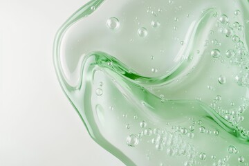 Here we have an intricate and stunning closeup image of a vibrant green serum, which showcases its unique bubbly texture, making it the perfect choice for various skincare and wellness products