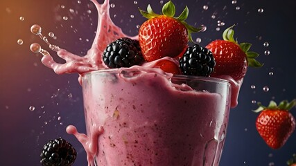 Smoothie splash with strawberry and blackberry, refreshing milkshake tasty explosion