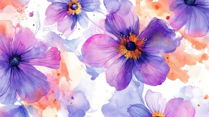 Wall Mural - Watercolor illustration of flowers Handcrafted composition Large collection of watercolor elements suitable for textiles wallpapers and greeting card design