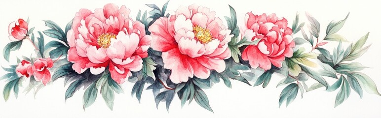 Wall Mural - Watercolor illustration of traditional peony flowers using Chinese brush and ink techniques