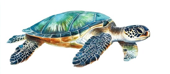 Poster - Watercolor illustration of a turtle in the sea isolated on a white background