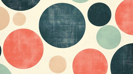 Abstract Geometric Pattern with Circles in Red, Green, and Tan on a White Background