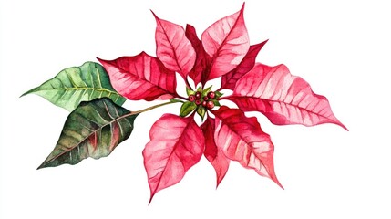 Wall Mural - Watercolor illustration of a poinsettia flower also known as the Christmas star isolated on a white background Suitable for botanical designs related to the holiday season