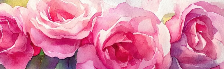 Poster - Watercolor illustration of large pink roses in close up