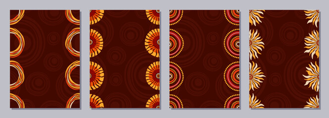 Wall Mural - set of flyers, posters, banners, placards, brochure design templates a6 size with stylized sun and f