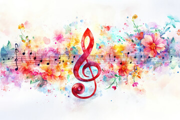 Sticker - Music & Flowers Watercolor.