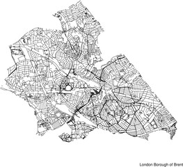 Wall Mural - Street map of the London Borough of Brent in black and white with title