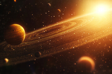 Wall Mural - planets are orbiting massive star in deep space. planetary system and glowing star