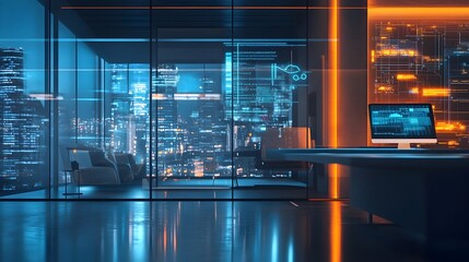 Poster - technologically advanced smart office workspace with customizable settings for optimal productivity 