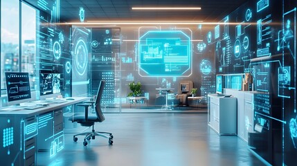 Poster - futuristic smart office space featuring iot powered automation solutions for enhanced productivity e