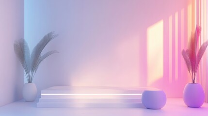 Poster - 3D rendering of a minimalistic interior with a white wall backdrop