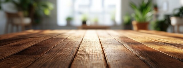 Poster - 3D rendering of a closeup wooden table with a blurred background