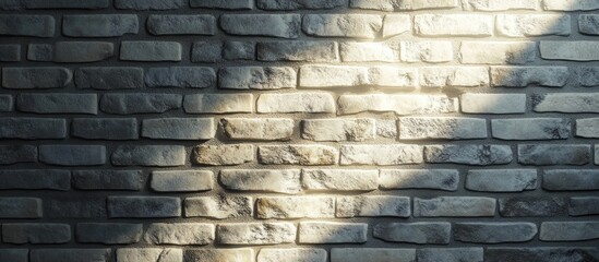 Poster - 3D rendering of a light gray brick wall illuminated by sunlight