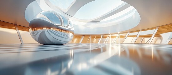 Poster - Abstract architectural backdrop featuring a spherical structure with smoothly curved floors 3D rendering