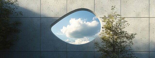 Poster - 3D rendering of a concrete wall featuring a cloud shaped window
