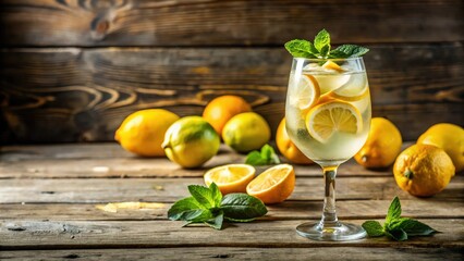 Poster - Refreshing lemon citrus spritz cocktails served on a rustic timber surface