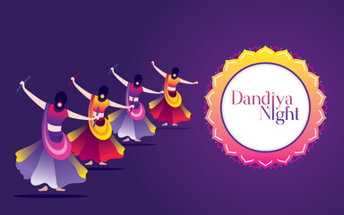 Wall Mural - Dandiya and Garba Night poster for Navratri Dussehra festival of India.