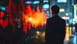 © irawan - Businessman Silhouetted Against a Red Stock Market Display