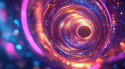 Poster - Vibrant and colorful concept for light speed hyperspace and space warp travel depicted in a 3D cartoon rendering of a wormhole tunnel loop