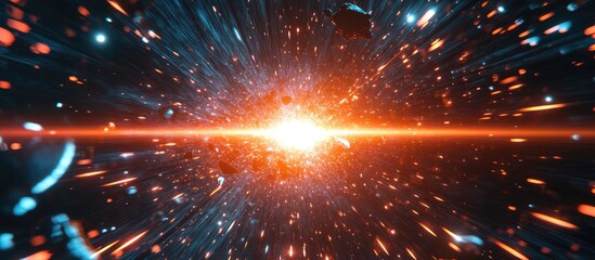 Poster - Abstract lens flare background concept for space or time travel in 3D cartoon rendering