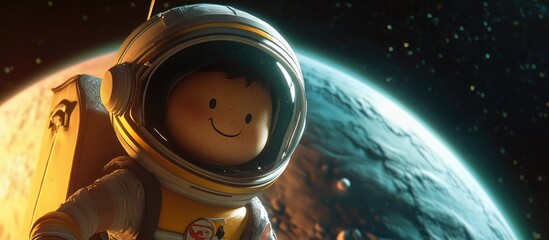Aufkleber - A cartoon rendering in 3D of an astronaut set against a planet backdrop