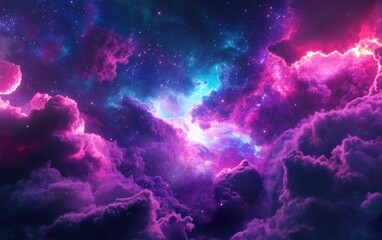Poster - Abstract scientific background featuring a galaxy and nebula in a 3D cartoon rendering