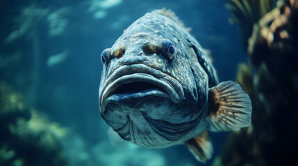 Underwater large  fish in the depths of the ocean
