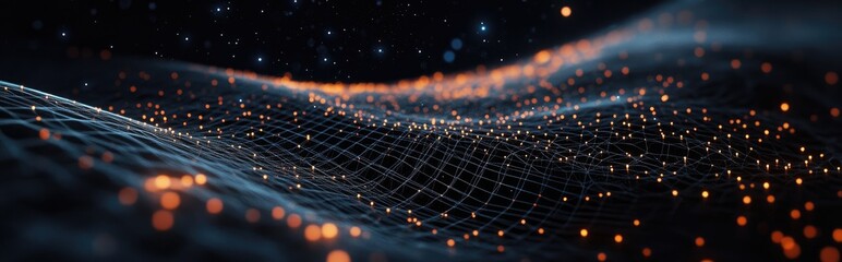 Leinwandbilder - 3D illustration featuring a black abstract background with a high tech network cyberspace grid and a starry outer space texture