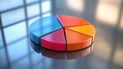 Poster - a 3d pie chart with shadow effects and depth, placed on a reflective surface to enhance the visual a