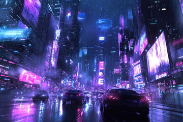 Poster - Cyberpunk City Rain.