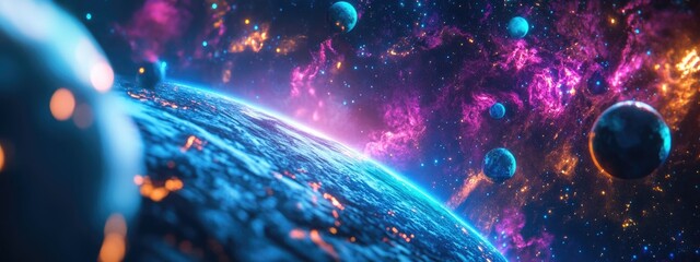 Poster - High resolution 3D images showcase planets of the solar system featuring a 3D cartoon rendering of Earth