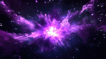 Poster - Colorful purple sparks from a supernova explosion rendered in 3D cartoon style against a black background