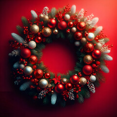 Wall Mural - christmas decoration on red background