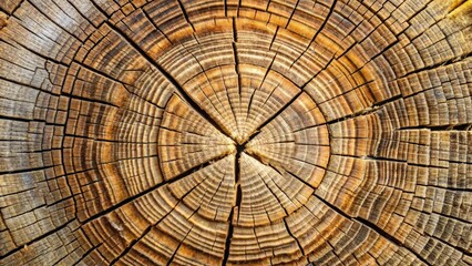 Aufkleber - Close-up of a weathered section of wood with cracked annual growth rings, perfect for rustic backgrounds and textures