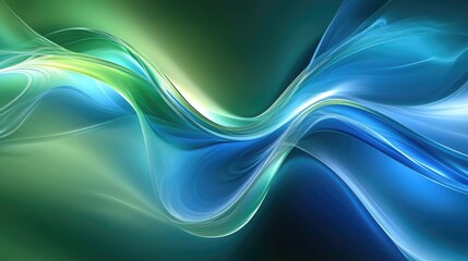 Poster - elegant abstract background featuring blue and green tones with shimmering effects and flowing wave 