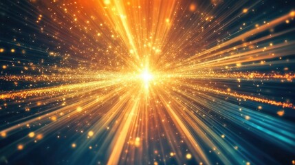 Poster - Radiant starburst with luminous particles and dynamic lines creating a stunning abstract rays backdrop