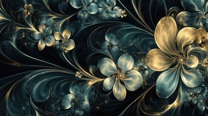 Poster - Fractal design of abstract floral patterns against a dark background