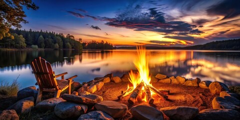 Aufkleber - A serene night scene with a warm, flickering fire illuminating the darkness