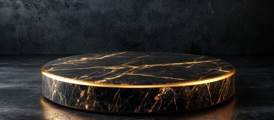 Elegant stone podium mockup featuring a golden marble texture ideal for branding and packaging displays Black and gold natural pedestal design suited for cosmetic and fashion presentations 3D rende