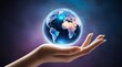 © Oleks Stock - Global Hologram of Earth in Hand – Business and Environmental Protection Concept on Dark Background