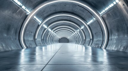 Poster - Futuristic Grunge Cement Asphalt Concrete Basement Hangar Parking Tunnel with a Metal Floor and Showroom Hallway Corridor in a Realistic 3D Rendering Illustration