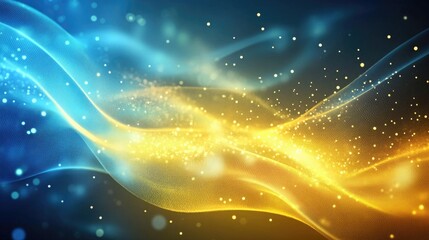 Poster - Luminous digital waves in yellow and blue gradients with gentle light and bokeh effects A background representing future technology science and artificial intelligence with big data flow
